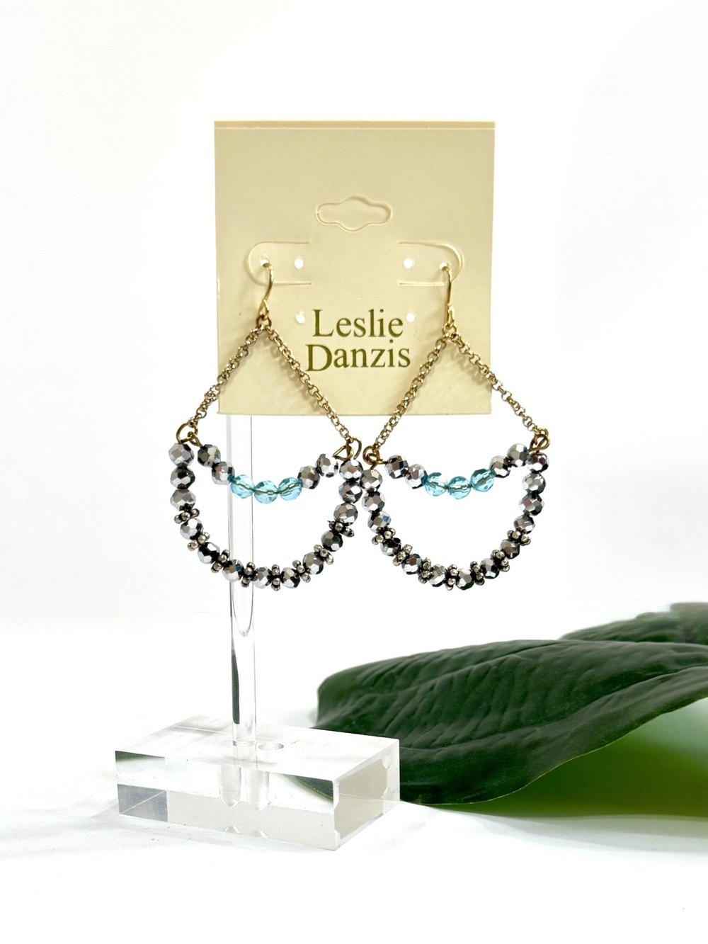 Leslie Danzis Beaded Chandelier Drop Earrings Gold & Blue | NWT